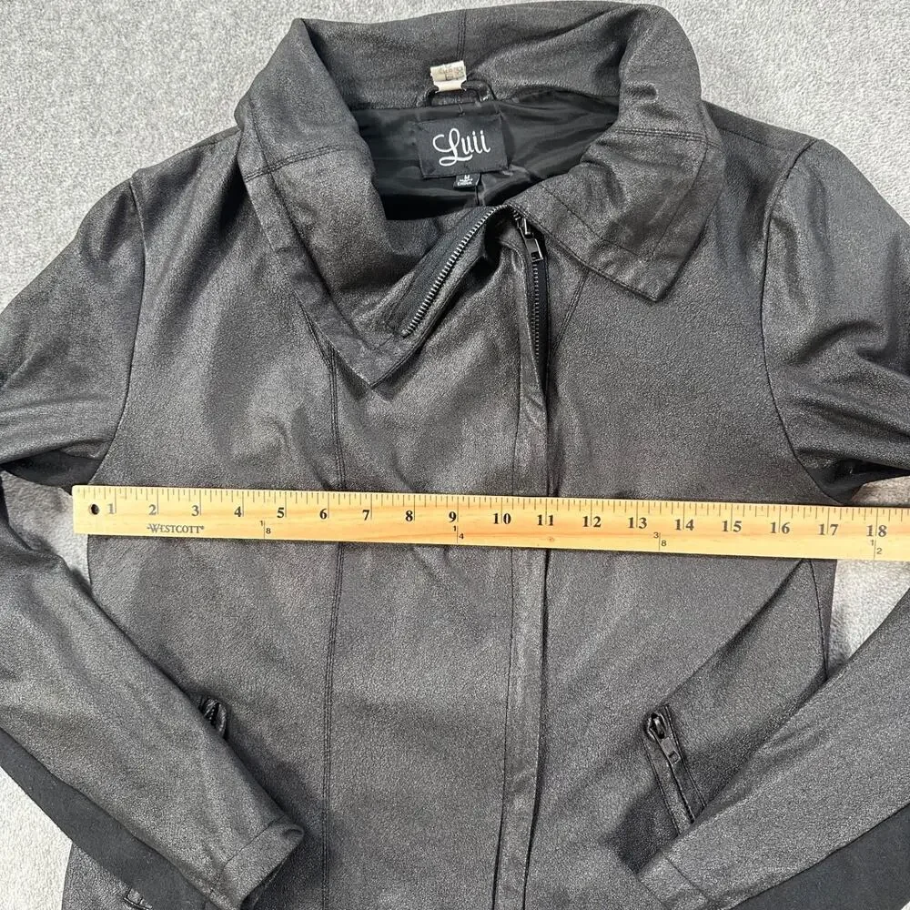Luii Anthropologie Moto Jacket Women's Medium Gray/Black Zip Up Collared